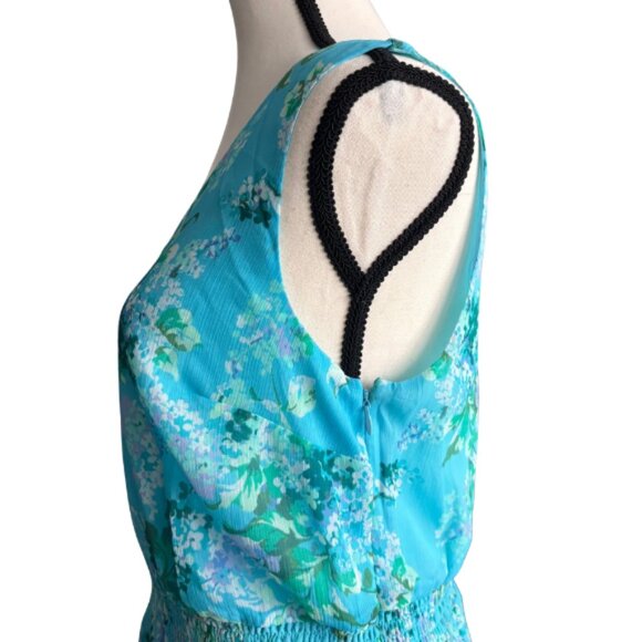 ISAAC MIZRAHI LIVE, BEAUTIFUL TURQUOISE FLORAL MAXI CHIFFON DRESS, SZ. 8 - Picture 3 of 7